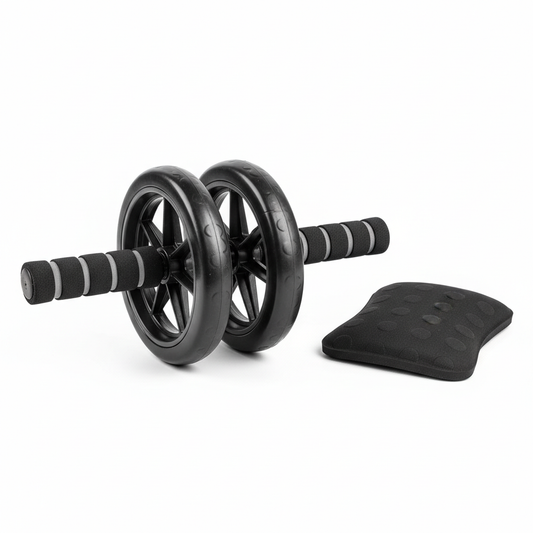  "Professional ab roller wheel with dual wheels, foam handles and knee pad for core strength training"
