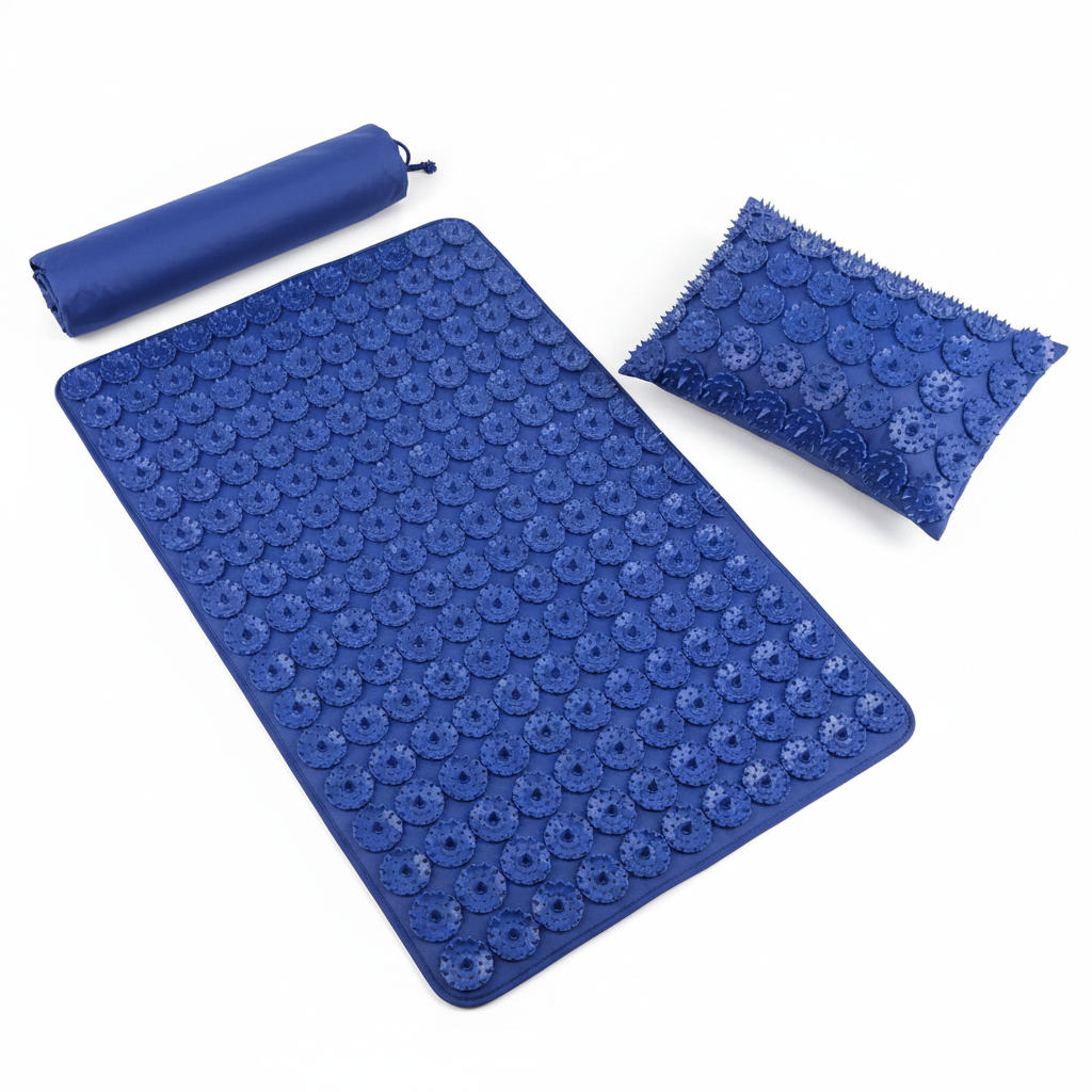 "Acupressure mat and pillow set with 6210 pressure points for back pain relief and stress reduction therapy"