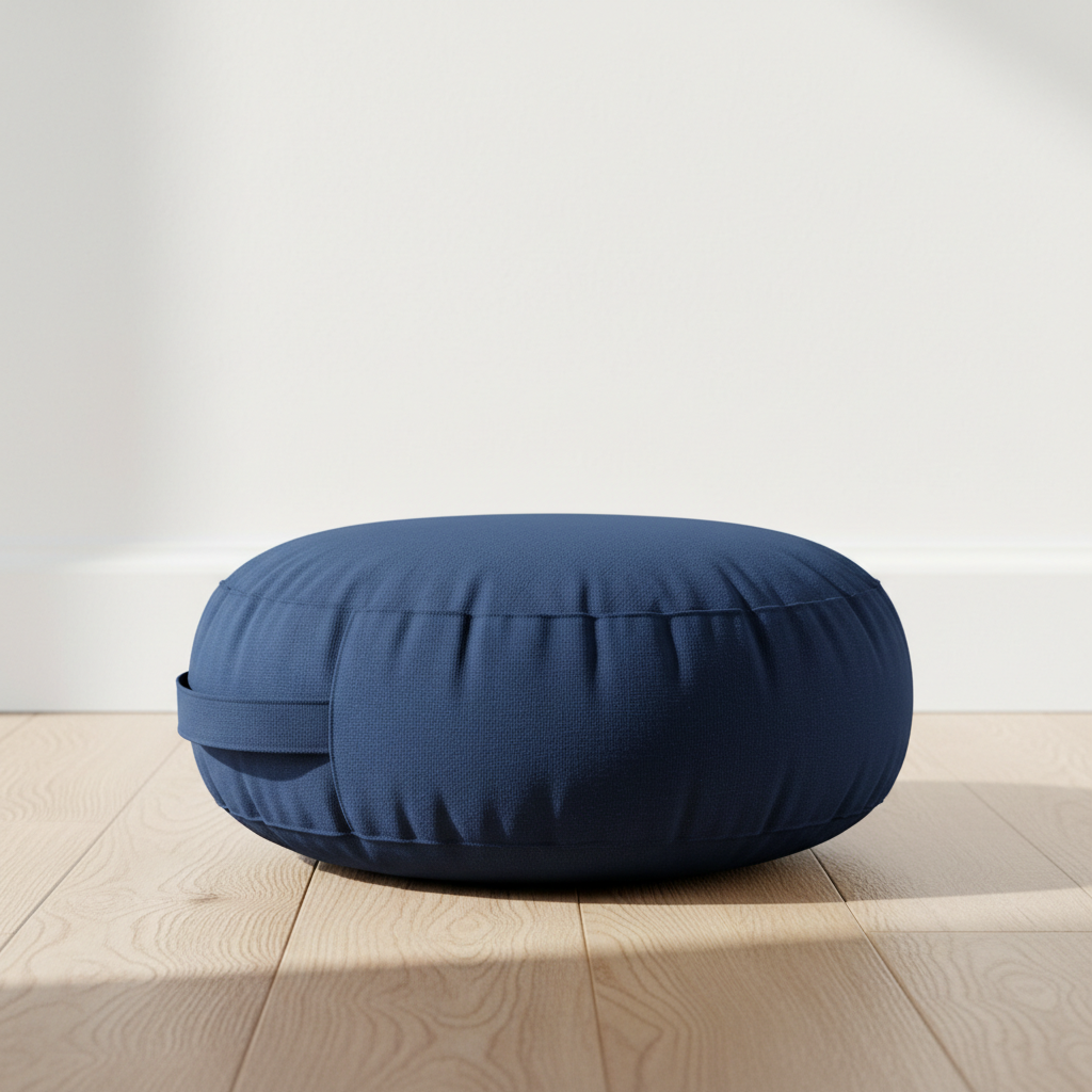 Premium meditation cushion zafu with organic cotton cover and buckwheat fill for yoga and mindfulness practice"