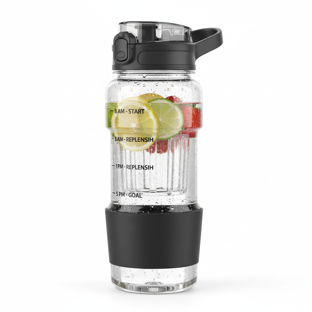 "Sports Water Bottle with Infuser 32oz Motivational Tracker"