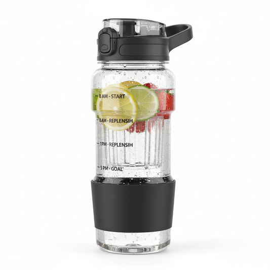 "Sports Water Bottle with Infuser 32oz Motivational Tracker"